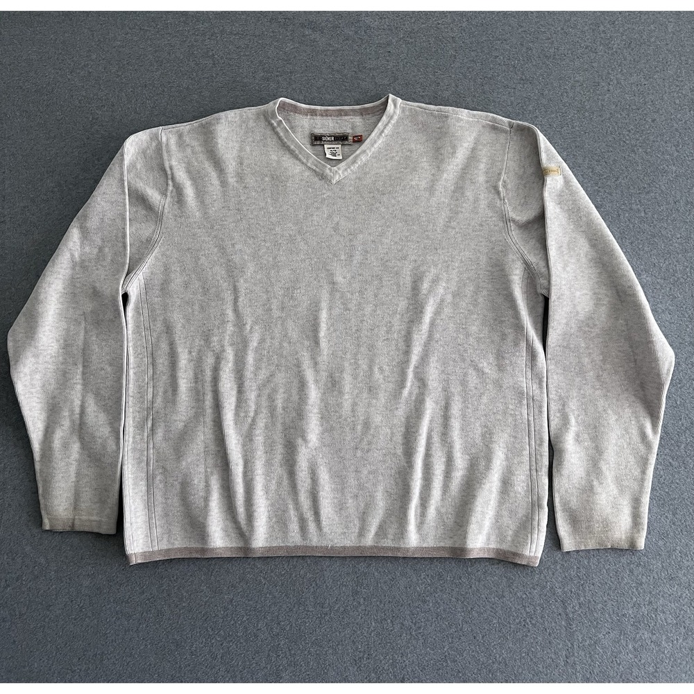 Quiksilver‎ Edition Sweater Mens XL Ivory V Neck Pullover Custom Fit Logo Cotton